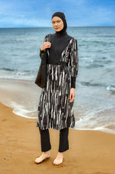 Burkini Modest Swimwear Set 4-Teilig Schwarz-Weiß "Marina" M2504